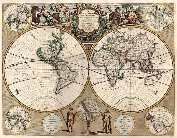 0-World, World and Curiosities Map By John Senex