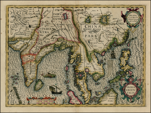 73-China, India, Southeast Asia and Philippines Map By Jodocus Hondius