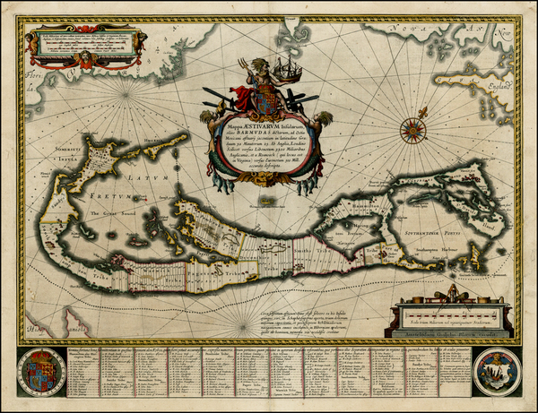 63-Atlantic Ocean and Caribbean Map By Willem Janszoon Blaeu
