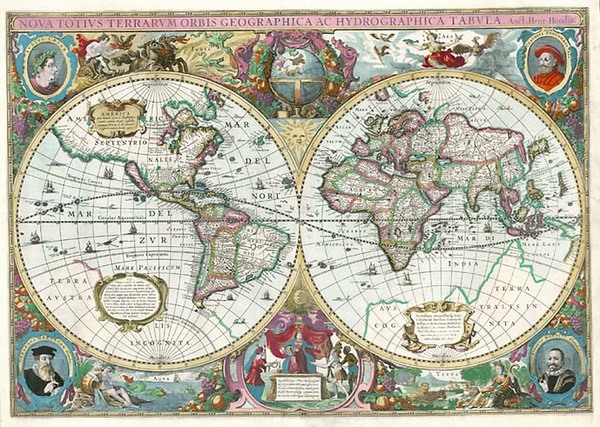 76-World and World Map By Henricus Hondius