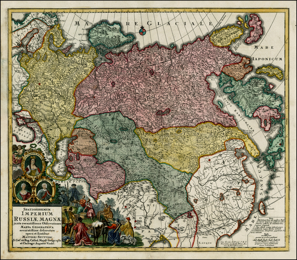 64-Russia, Central Asia & Caucasus and Russia in Asia Map By Matthaus Seutter