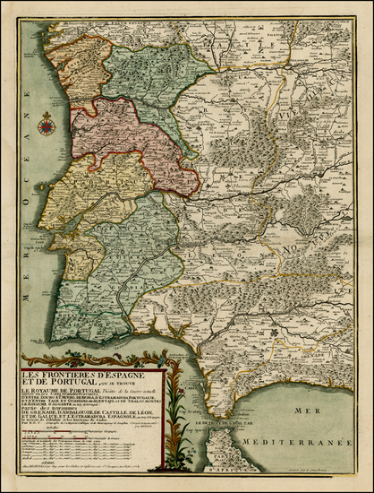 69-Spain and Portugal Map By Nicolas de Fer / Louis Charles Desnos