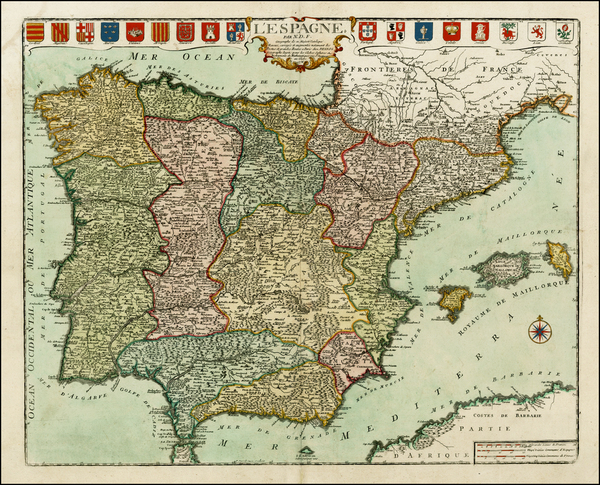 75-Spain and Portugal Map By Nicolas de Fer