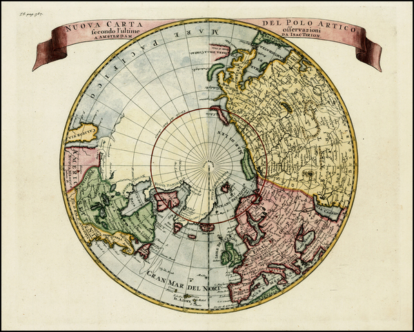 60-Northern Hemisphere, Polar Maps and Canada Map By Isaak Tirion