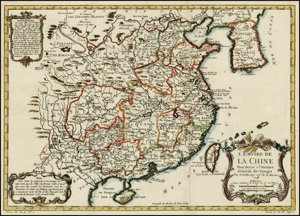 92-China and Korea Map By Jacques Nicolas Bellin