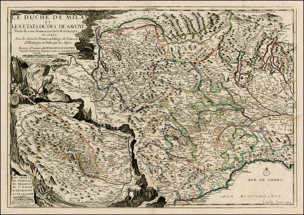 89-Switzerland, France and Italy Map By Nicolas de Fer