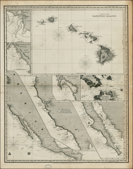 50-Hawaii, Baja California, Hawaii and California Map By Charles Wilson / John William Norie