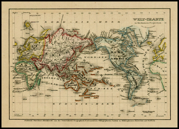 74-World and World Map By Bibliographische Institut