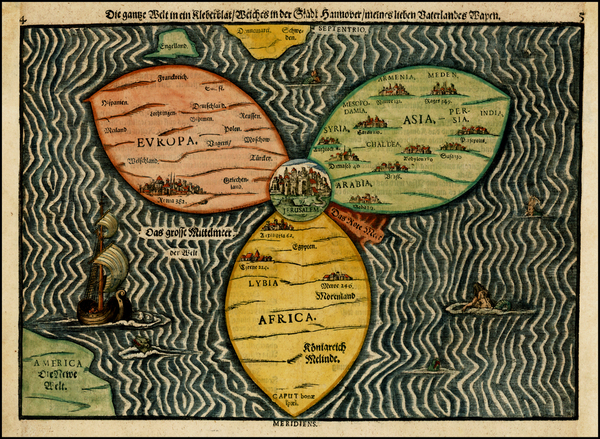 33-World, World, Holy Land and Curiosities Map By Heinrich Buenting