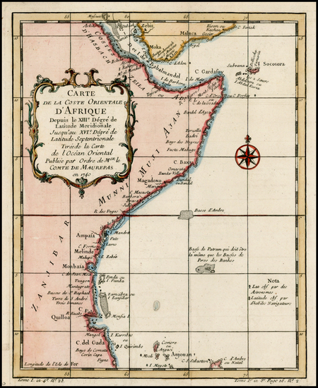 12-East Africa Map By Jacques Nicolas Bellin