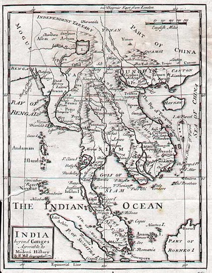 88-Asia, China, India and Southeast Asia Map By Herman Moll