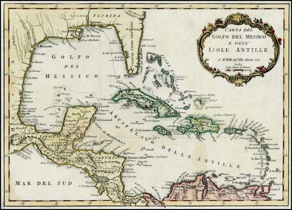 76-Florida, Caribbean and Central America Map By Jacques Nicolas Bellin