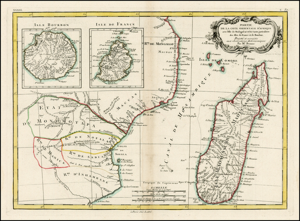 55-East Africa and African Islands, including Madagascar Map By Rigobert Bonne / Jean Lattré