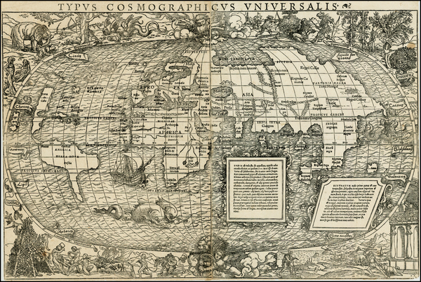 89-World and World Map By Sebastian Munster - Simon Grynaeus