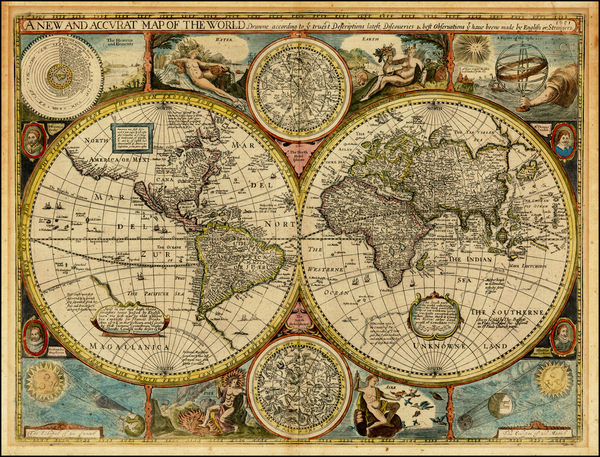 21-World, World and Celestial Maps Map By John Speed