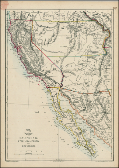 96-Southwest, Rocky Mountains, Baja California and California Map By Theodore Ettling / Weekly Dis