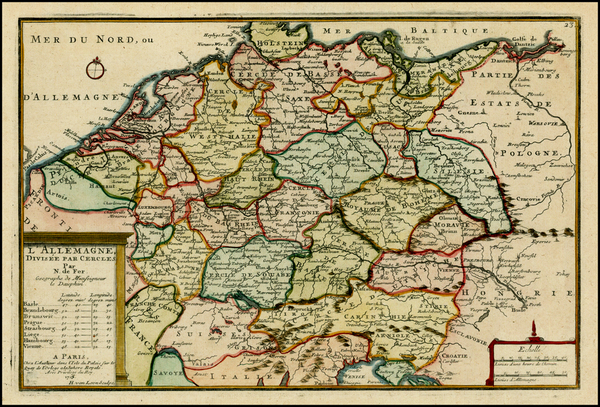 38-Netherlands, Austria, Poland, Hungary and Germany Map By Nicolas de Fer