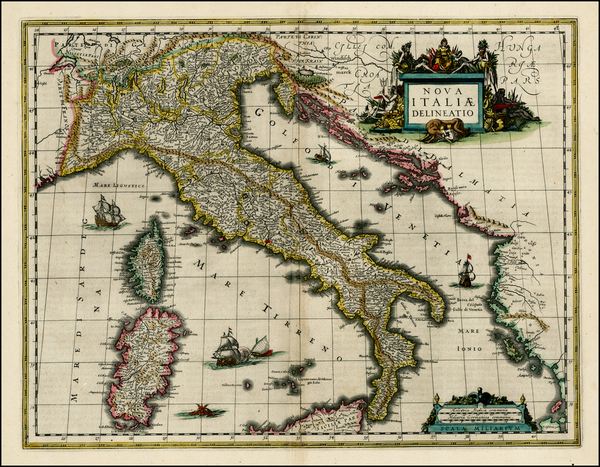 77-Italy and Balearic Islands Map By Willem Janszoon Blaeu