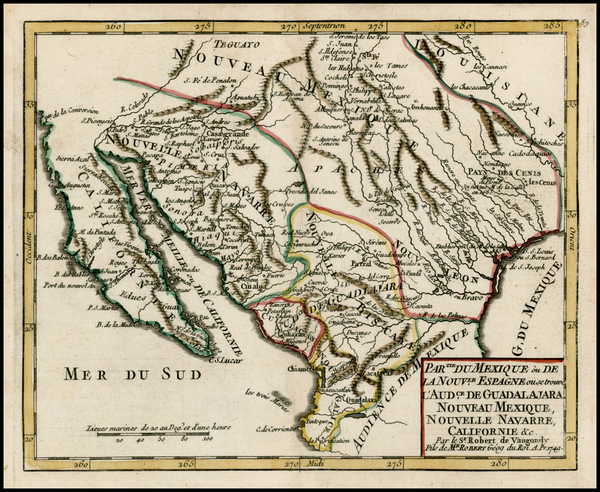 80-Texas, Southwest, Mexico and Baja California Map By Gilles Robert de Vaugondy