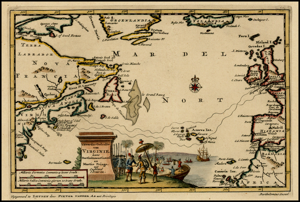 36-Atlantic Ocean, New England and Mid-Atlantic Map By Pieter van der Aa