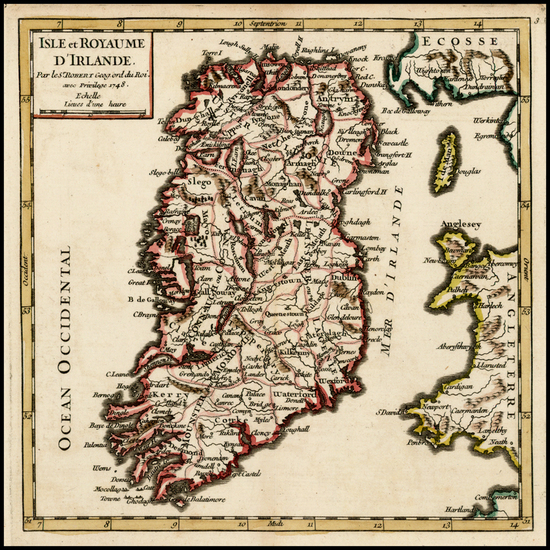 90-Ireland Map By Gilles Robert de Vaugondy