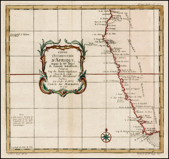 95-South Africa Map By Jacques Nicolas Bellin