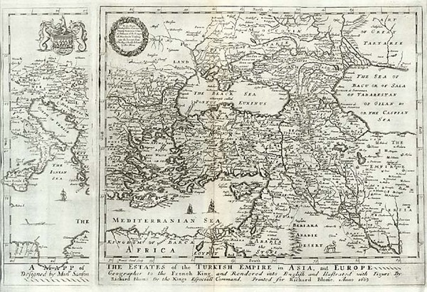 50-Europe, Turkey, Mediterranean, Asia, Turkey & Asia Minor and Greece Map By Richard Blome