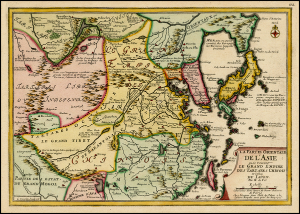 72-China, Korea and Central Asia & Caucasus Map By Nicolas de Fer