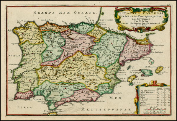 67-Spain and Portugal Map By Nicolas de Fer