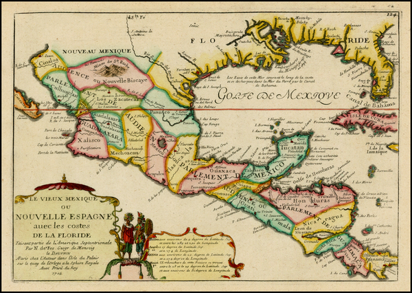 8-South, Texas, Southwest and Central America Map By Nicolas de Fer