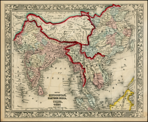 59-China, India, Southeast Asia and Central Asia & Caucasus Map By Samuel Augustus Mitchell Jr