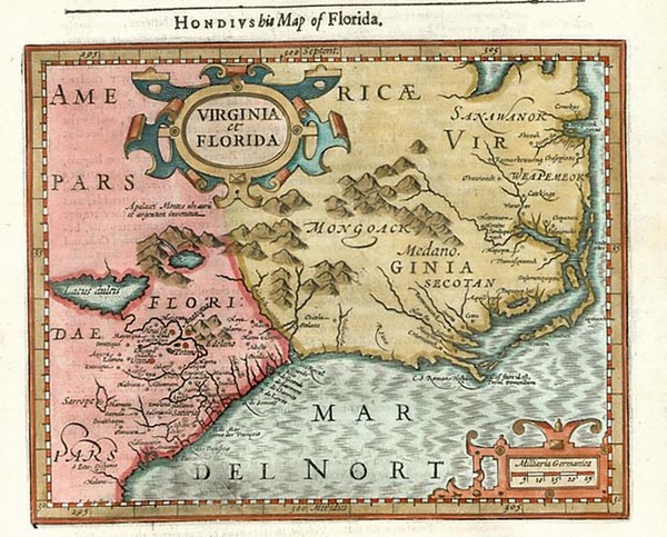 2-Mid-Atlantic and Southeast Map By Jodocus Hondius / Samuel Purchas