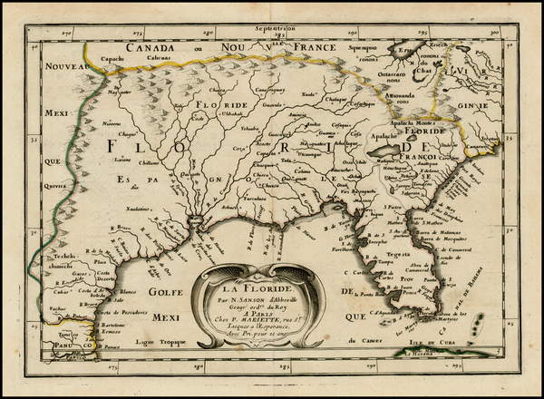 66-Florida, South, Southeast, Midwest and Southwest Map By Nicolas Sanson