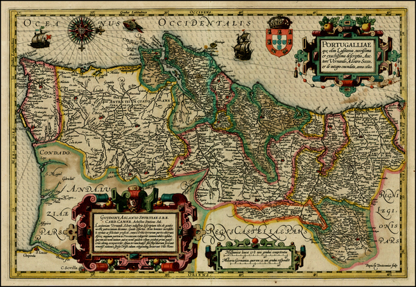 90-Portugal Map By Jodocus Hondius