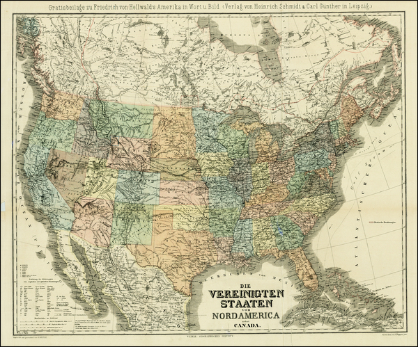 35-United States and Canada Map By Heinrich Kiepert  &  C. Poppey