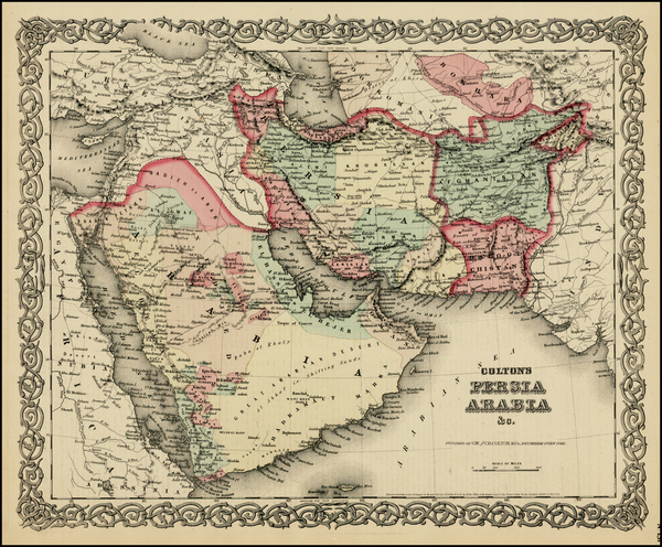 88-Central Asia & Caucasus and Middle East Map By Joseph Hutchins Colton