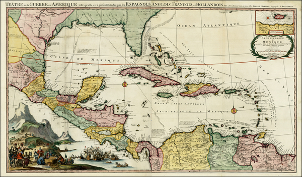 82-Florida, South, Southeast, Texas, Caribbean and Central America Map By Pierre Mortier