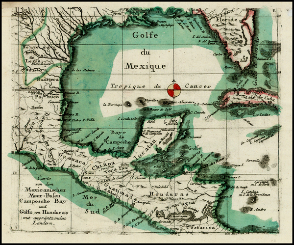 76-Florida, Mexico and Central America Map By Christian Friedrich von der Heiden