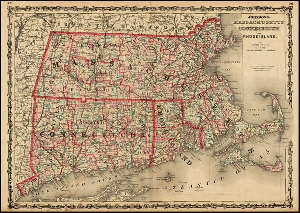 57-New England Map By Benjamin P Ward  &  Alvin Jewett Johnson