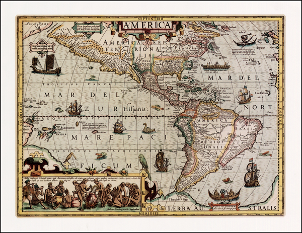 31-South America, Australia & Oceania, Australia, Oceania and America Map By Jodocus Hondius