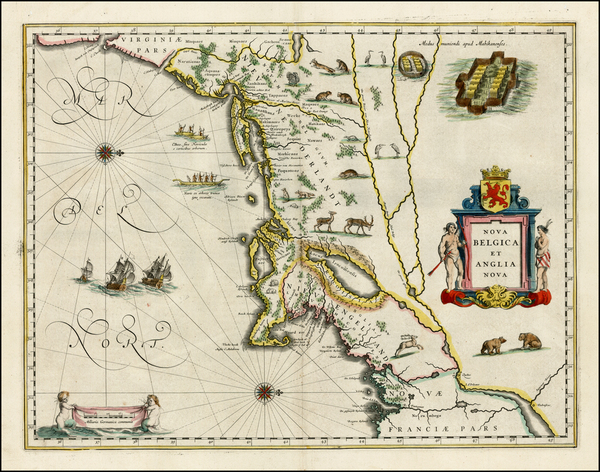 15-New England and Mid-Atlantic Map By Willem Janszoon Blaeu