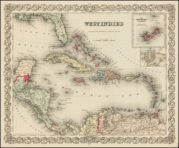 56-Caribbean, Central America and South America Map By Joseph Hutchins Colton