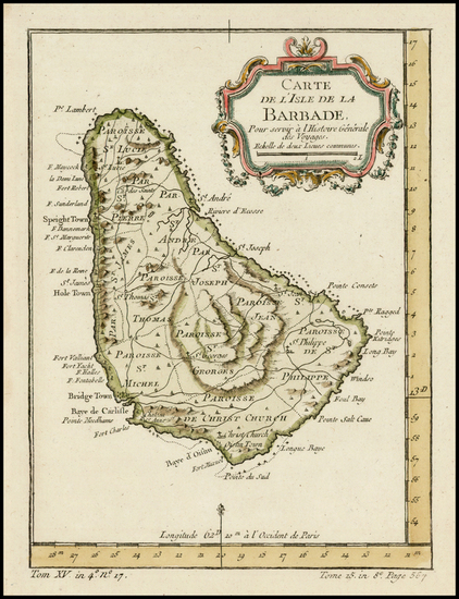 21-Caribbean Map By Jacques Nicolas Bellin