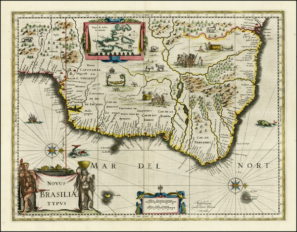 69-Brazil Map By Willem Janszoon Blaeu