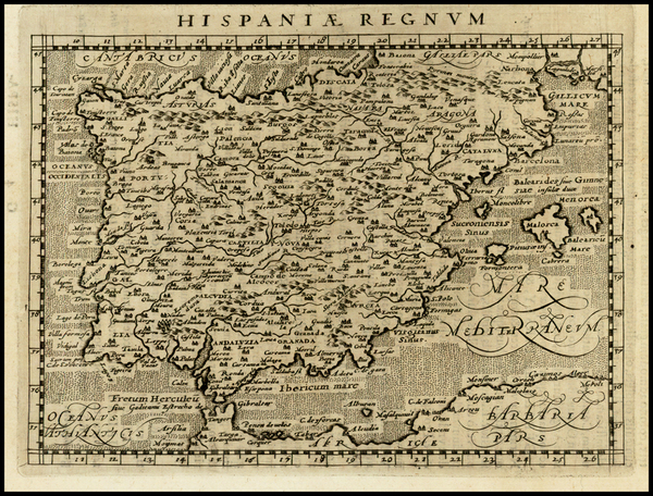 36-Spain and Portugal Map By Giovanni Antonio Magini