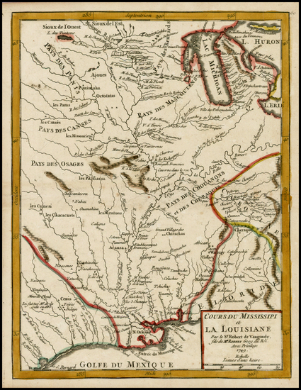 70-South, Texas, Midwest and Plains Map By Gilles Robert de Vaugondy