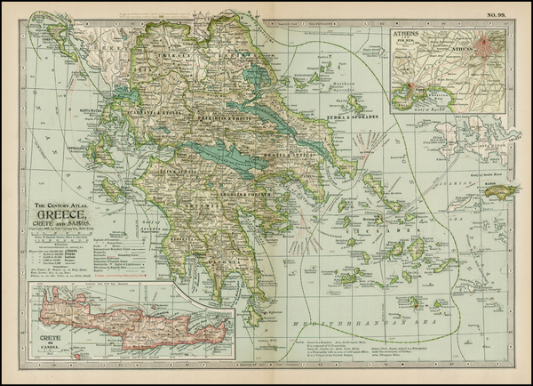 97-Balearic Islands and Greece Map By The Century Company