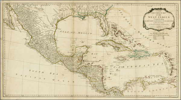 73-Florida, Texas, Mexico, Caribbean and Central America Map By Laurie & Whittle