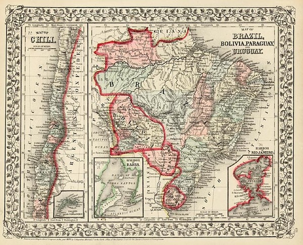 17-South America and Brazil Map By Samuel Augustus Mitchell Jr.