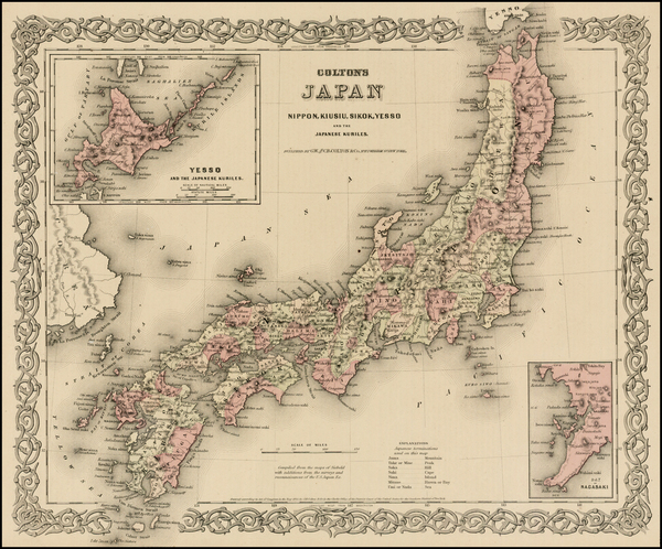 56-Japan Map By Joseph Hutchins Colton